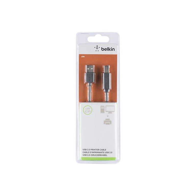 Belkin USB 2.0 A - USB 2.0 B, 4.8m cable USB 4,8 m USB A USB B Gris