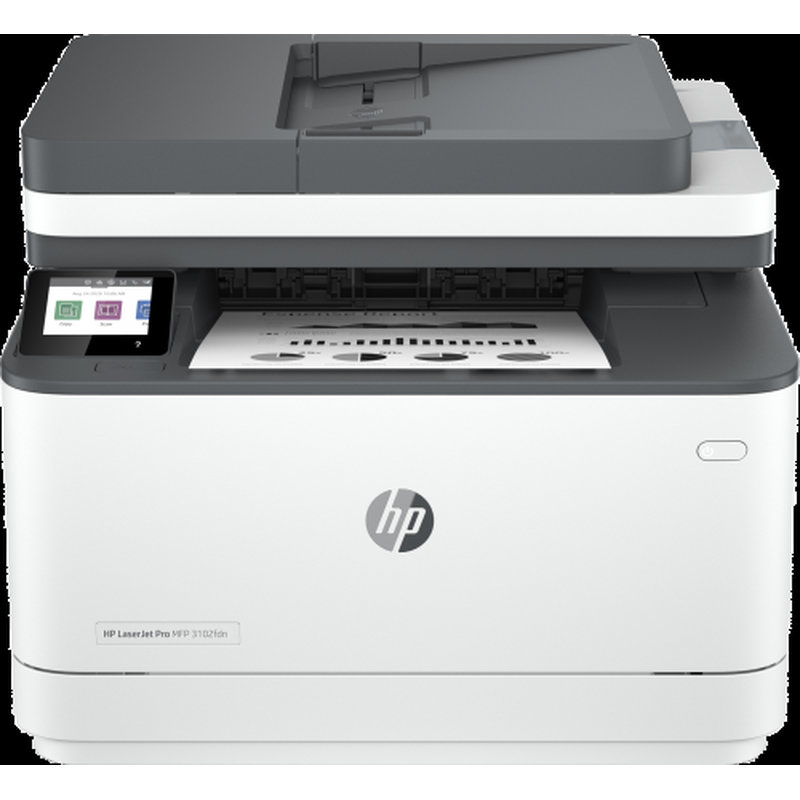 HP LaserJet Impresora multifunción Pro 3102fdn, Blanco y negro, Impresora para Pequeñas y medianas empresas, Imprima, copie, escanee y envíe por fax, Alimentador automático de documentos; Impresión a doble cara; Puerto frontal de unidad flash USB; Pantalla táctil HP LaserJet Impresora multifunción Pro 3102fdn, Blanco y negro, Impresora para Pequeñas y medianas empresas, Imprima, copie, escanee y envíe por fax, Alimentador automático de documentos; Impresión a doble cara; Puerto frontal de unidad flash USB; Pantalla táctil