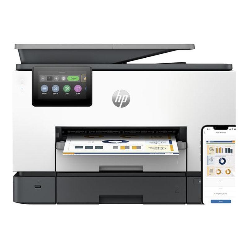 HP OfficeJet Pro Impresora multifunción 9130b, Color, Impresora para Pequeñas y medianas empresas, Imprima, copie, escanee y envíe por fax, Conexión inalámbrica; Impresión desde móvil o tablet; Alimentador automático de documentos; Impresión a doble cara; Escaneado a doble cara; Escanear a correo electrónico; Escanear a PDF; Fax; Puerto frontal de unidad flash USB; Pantalla táctil - Imagen 8