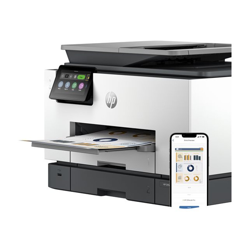 HP OfficeJet Pro Impresora multifunción 9130b, Color, Impresora para Pequeñas y medianas empresas, Imprima, copie, escanee y envíe por fax, Conexión inalámbrica; Impresión desde móvil o tablet; Alimentador automático de documentos; Impresión a doble cara; Escaneado a doble cara; Escanear a correo electrónico; Escanear a PDF; Fax; Puerto frontal de unidad flash USB; Pantalla táctil - Imagen 9