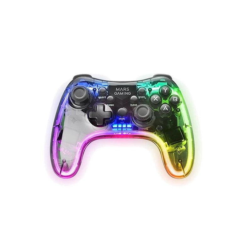 Mars Gaming Gamepad Inalámbrico 2.4GPRO, Neon RGB, Vibración Háptica Dual, Joysticks Analógicos, Mando para PC, PS3, PS4, PS5, XBOX360, Raspberry Pi, Mac, Android, MGP-24, Transparente
