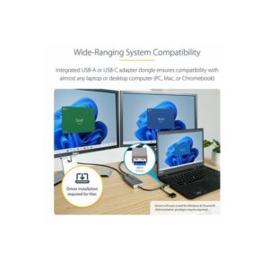 StarTech.com Adaptador de USB a HDMI Doble, USB A/C a 2 Pantallas HDMI (1x 4K30Hz, 1x 1080p), Dongle Integrado USB-A a C, Cable de 11cm, Adaptador USB 3.0 a HDMI, Windows y macOS