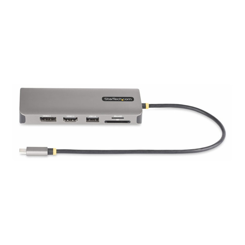 StarTech.com Adaptador Multipuerto USB-C de 3 Monitores HDMI/DP - 4K 60Hz Doble + 4K 30Hz HDMI y DP - Hub 4x USB-A - PD de 100W de Paso - Red Gigabit Ethernet - Lector de Tarjetas SD/MicroSD