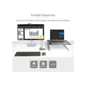 StarTech.com Adaptador Multipuertos USB-C - Docking Station USB Tipo C HDMI 4K60 - Hub Ladrón USB 3.0 de 3 Puertos - Entrega de Alimentación PD 100W - GbE - Works with Chromebook