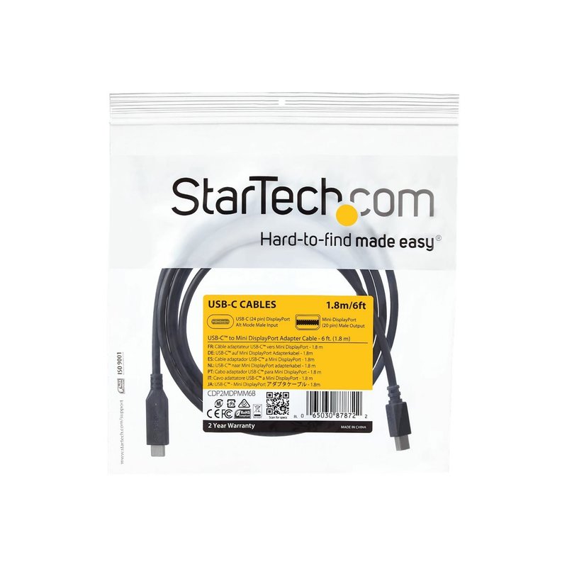 StarTech.com Cable 1,8m USB-C a Mini DisplayPort - 4K 60Hz - Black - Adaptador USB 3.1 Tipo C a mDP StarTech.com Cable 1,8m USB-C a Mini DisplayPort - 4K 60Hz - Black - Adaptador USB 3.1 Tipo C a mDP