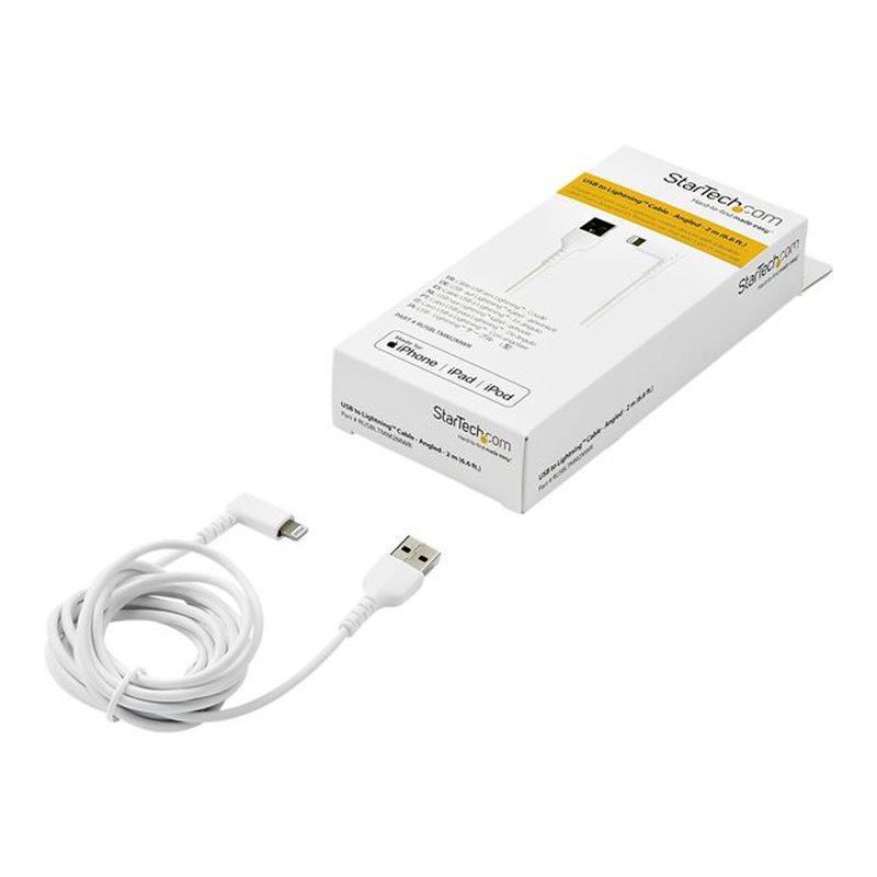 StarTech.com Cable Resistente USB-A a Lightning de 2 m - Blanco -Acodado en un Ángulo de 90° a la Derecha - Cable de Carga y Sincronización USB Tipo A a Lightning de Fibra de Aramida Resistente - MFi - iPhone - Imagen 4