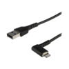 StarTech.com Cable Resistente USB-A a Lightning de 2 m - Negro -Acodado en un Ángulo de 90° a la Derecha - Cable de Carga y Sincronización USB Tipo A a Lightning de Fibra de Aramida Resistente - MFi - iPhone