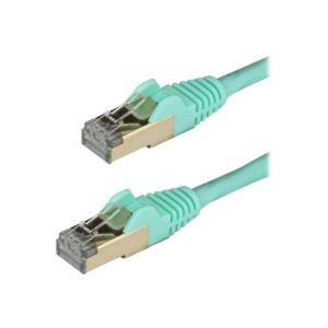 StarTech.com Cable de 0,5m de Red Ethernet RJ45 Cat6a Blindado STP - Cable sin Enganche Snagless - Aguamarina
