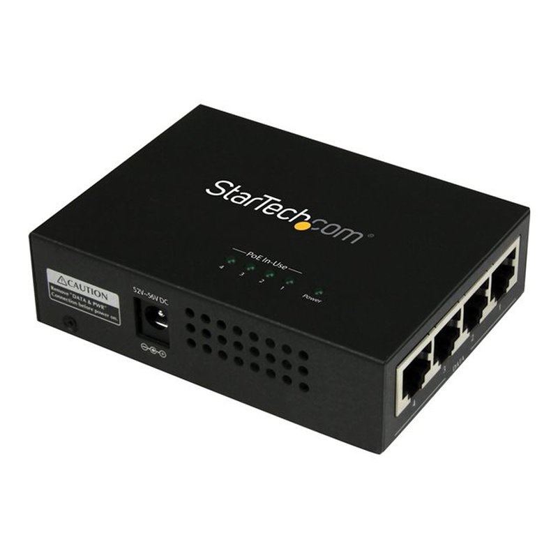 StarTech.com Inyector de Alimentación PoE Power over Ethernet Midspan 4 Puertos Gigabit RJ45 de Pared - 802.3 at af