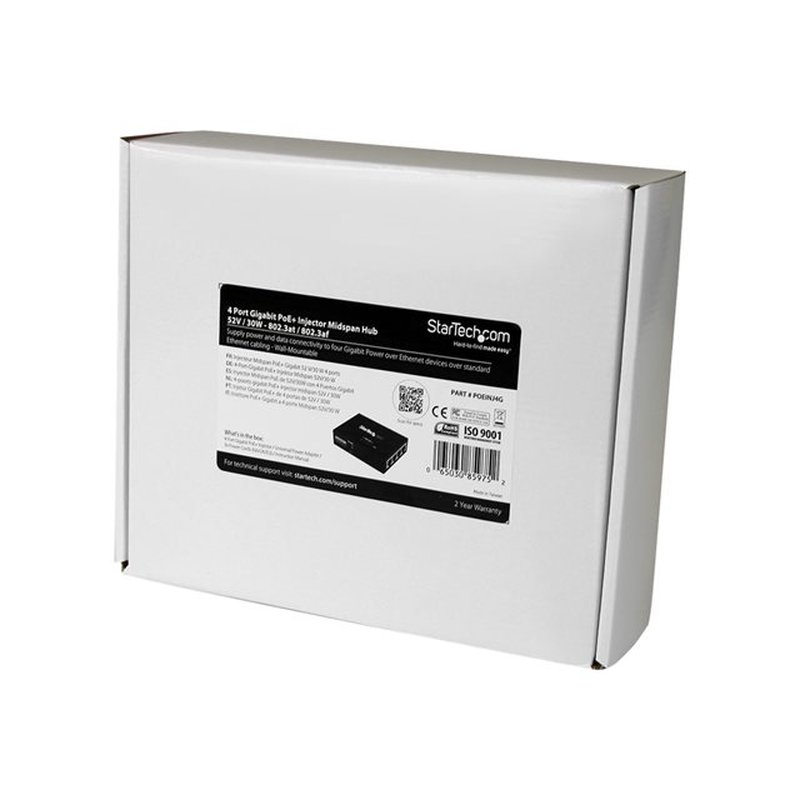 StarTech.com Inyector de Alimentación PoE Power over Ethernet Midspan 4 Puertos Gigabit RJ45 de Pared - 802.3 at af - Imagen 4