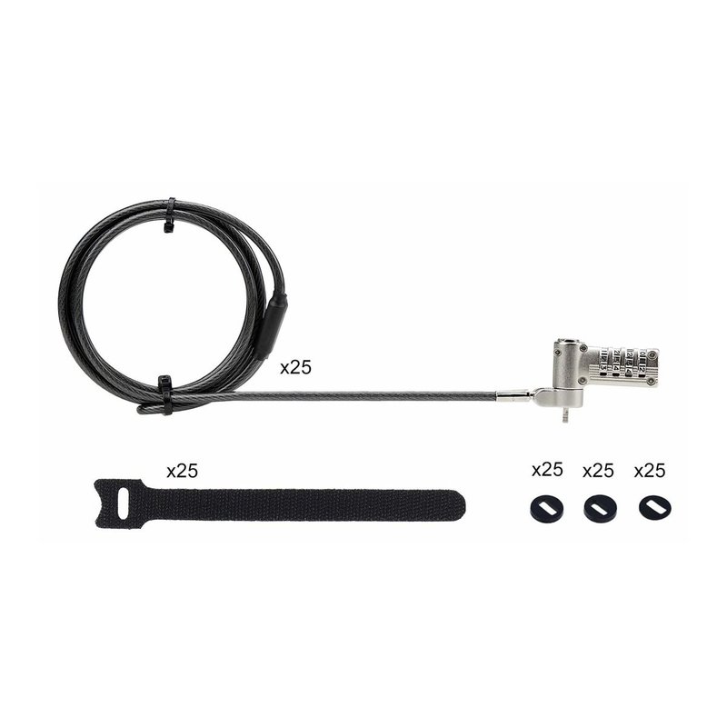 StarTech.com Paquete de 25 Candados con Cable de 3m Serializados para Ordenador Portátil - Compatible con Noble Wedge®/Nano/K-Slot - Cable de Seguridad con Candado de Combinación para Portátil