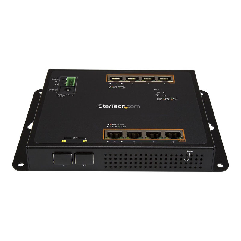 StarTech.com Switch Conmutador Industrial PoE+ de 8 Puertos con 2 Ranuras SFP MSA - de 30W - Switch Resistente Gestionado de Capa/L2 - Switch Ethernet Rugged de Alta Potencia Ethernet Gigabit IP30 - de -40C a 75C