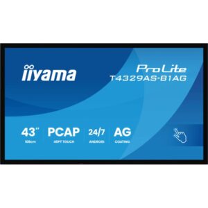iiyama T4329AS-B1AG pantalla de señalización Panel plano interactivo 108 cm (42.5") LED Wifi 500 cd / m² 4K Ultra HD Negro Pantalla táctil Procesador incorporado Android 24/7