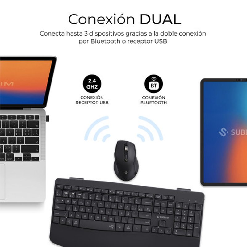 TECLADO + MOUSE SUBBLIM WIRELESS ERGO OFFICE PROWAVE DUAL BLACK