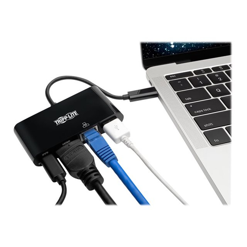 Tripp Lite Adaptador USB-C Type-C a HDMI con Hub USB-A, Gigabit Ethernet, Thunderbolt 3, 4K — Carga PD, 30 Hz, Negro - Imagen 6