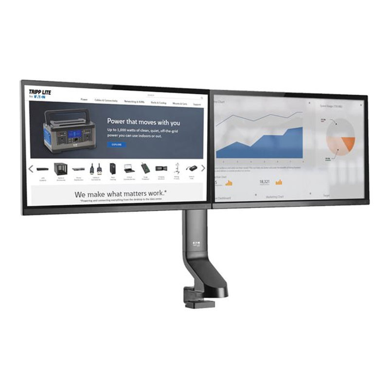 Tripp Lite DDR1727DC Brazo para Monitor con Pantalla Doble con Abrazadera de Escritorio y Pasacables - Altura Ajustable, Monitores de 17" a 27" - Imagen 4