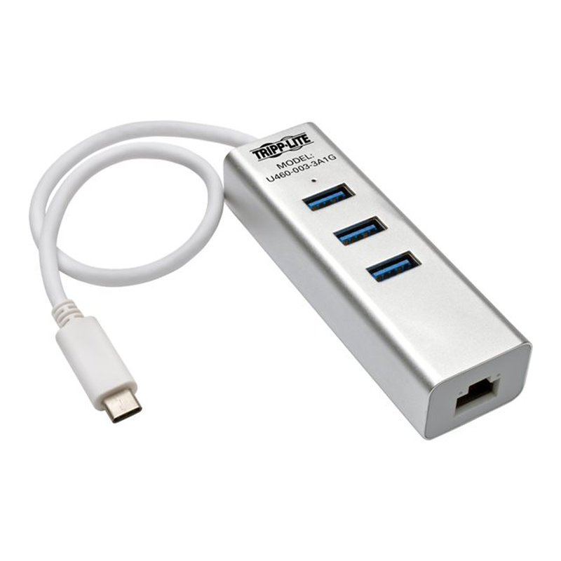 Tripp Lite Hub Adaptador Portátil USB 3.1 Gen 1, USB-C, de 3 Puertos USB-A y Puerto Gigabit Ethernet, Compatible con Thunderbolt 3