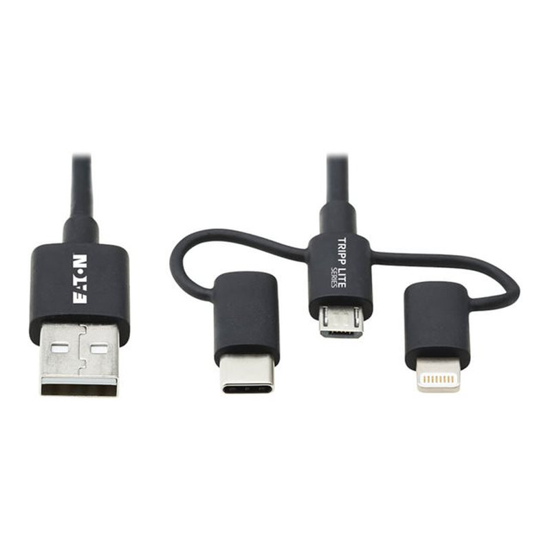Tripp Lite M101-006-LMC-BK Cable de Sincronización y Carga USB A a Lightning Universal, USB Micro B y USB C, Certificado MFi, 1.83 m [6 pies]