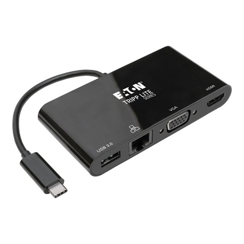Tripp Lite U444-06N-HV4GUB Adaptador USB 3.1 Gen 1 USB-C, 4K @30Hz - HDMI, VGA, Puerto de Hub USB-A y Gigabit Ethernet, Negro