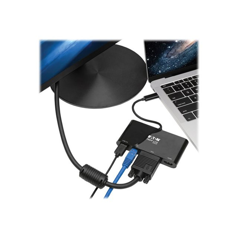 Tripp Lite U444-06N-HV4GUB Adaptador USB 3.1 Gen 1 USB-C, 4K @30Hz - HDMI, VGA, Puerto de Hub USB-A y Gigabit Ethernet, Negro - Imagen 4