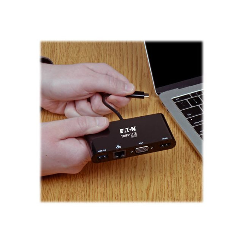 Tripp Lite U444-06N-HV4GUB Adaptador USB 3.1 Gen 1 USB-C, 4K @30Hz - HDMI, VGA, Puerto de Hub USB-A y Gigabit Ethernet, Negro - Imagen 6