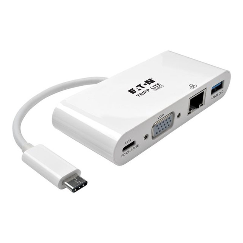 Tripp Lite U444-06N-VGU-C Adaptador Multipuerto USB-C, VGA, Puerto USB-A, GbE, Carga PD, Blanco