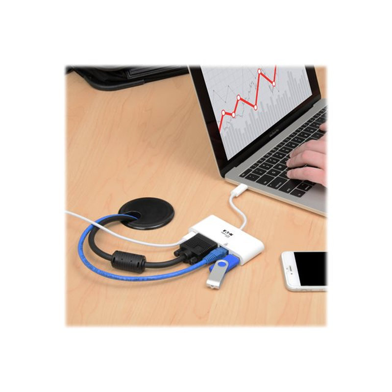 Tripp Lite U444-06N-VGU-C Adaptador Multipuerto USB-C, VGA, Puerto USB-A, GbE, Carga PD, Blanco - Imagen 4