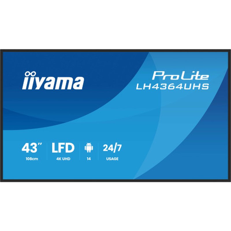 iiyama LH4364UHS-B1AG pantalla de señalización Pantalla plana para señalización digital 109,2 cm (43") LED Wifi 500 cd / m² 4K Ultra HD Negro Android 24/7