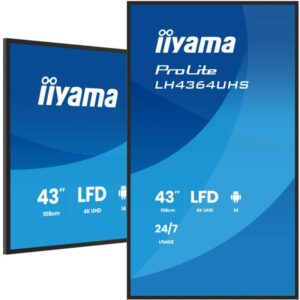 iiyama LH4364UHS-B1AG pantalla de señalización Pantalla plana para señalización digital 109,2 cm (43") LED Wifi 500 cd / m² 4K Ultra HD Negro Android 24/7