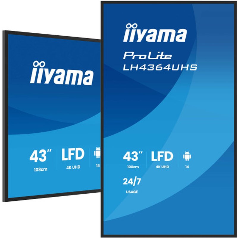 iiyama LH4364UHS-B1AG pantalla de señalización Pantalla plana para señalización digital 109,2 cm (43") LED Wifi 500 cd / m² 4K Ultra HD Negro Android 24/7 - Imagen 5