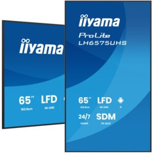 iiyama LH6575UHS-B2AG pantalla de señalización Pantalla plana para señalización digital 163,8 cm (64.5") LCD Wifi 500 cd / m² 4K Ultra HD Negro Procesador incorporado Android 11 24/7