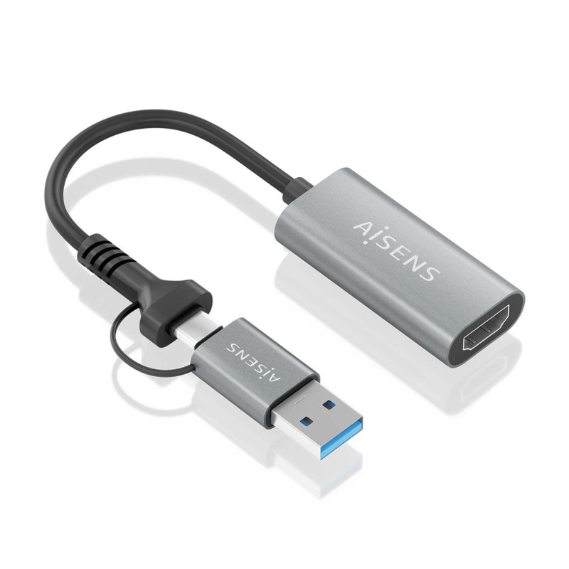 AISENS Conversor Aluminio USB-A+USB-C A HDMI 1080P@60Hz, USB-A/M+USB-C/M-HDMI/H, Gris, 15cm AISENS Conversor Aluminio USB-A+USB-C A HDMI 1080P@60Hz, USB-A/M+USB-C/M-HDMI/H, Gris, 15cm