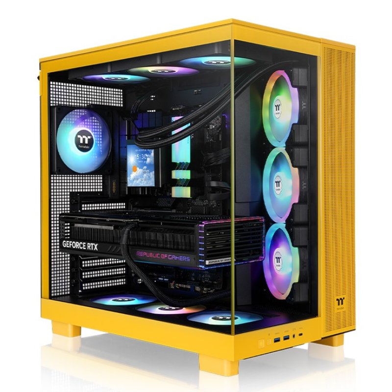 CAJA ATX THERMALTAKE VIEW 380 XL USB CX1 4XVENT120MM ARGB YELLOW S/N FUENTE