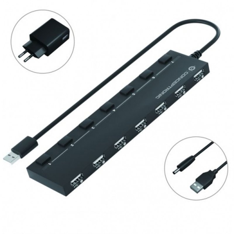 Conceptronic HUBBIES08BP hub de interfaz USB 2.0 480 Mbit/s Negro Conceptronic HUBBIES08BP hub de interfaz USB 2.0 480 Mbit/s Negro