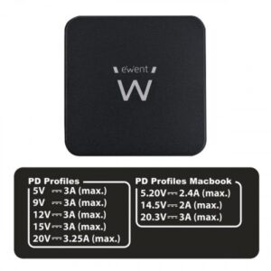 Ewent EW3980 adaptador e inversor de corriente Interior 65 W Negro