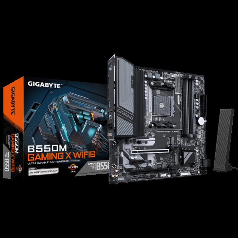 GIGABYTE B550M GAMING X WIFI6 Placa base - Procesadores AMD Ryzen 5000, VRM de 5+3 fases, hasta 3200 MHz DDR4, 1x M.2 PCIe 4.0 + 1x M.2 PCIe 3.0, Wi-Fi 6, LAN 1 GbE, USB 3.2 Gen 1