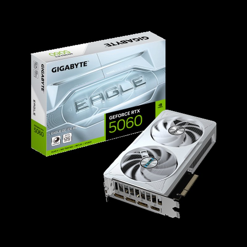 GIGABYTE GeForce RTX 5060 EAGLE OC ICE 8G Tarjeta Gráfica - 8GB GDDR7, 128bit, PCI-E 5.0, 2550 MHz Frecuencia del núcleo, 3 x DisplayPort, 1 x HDMI, GV-N5060EAGLEOC ICE-8GD