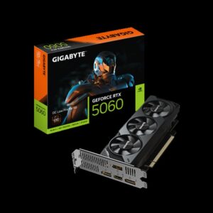 GIGABYTE GeForce RTX 5060 OC Low Profile 8G Tarjeta Gráfica - 8GB GDDR7, 128bit, PCI-E 5.0, 2512 MHz Frecuencia del núcleo, 3 x DisplayPort, 1 x HDMI, GV-N5060OC-8GL