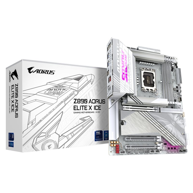 GIGABYTE Placa base Z890 AORUS ELITE X ICE - Compatible con CPUs Intel Core Ultra (Serie 2), VRM de 16+1+2 fases, hasta 9500MHz DDR5 (OC), 1xPCIe 5.0 + 4xPCIe 4.0, Wi-Fi 7, LAN 2.5GbE, Thunderbolt 4