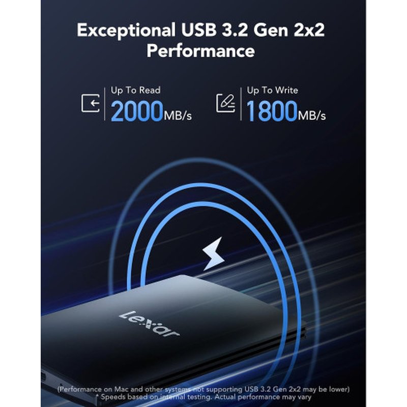 LEXAR EXTERNAL PORTABLE SSD 1TB,USB3.2 GEN2*2 UP TO 2000MB/S READ AND 1800MB/S WRITE LEXAR EXTERNAL PORTABLE SSD 1TB,USB3.2 GEN2*2 UP TO 2000MB/S READ AND 1800MB/S WRITE - Imagen 2