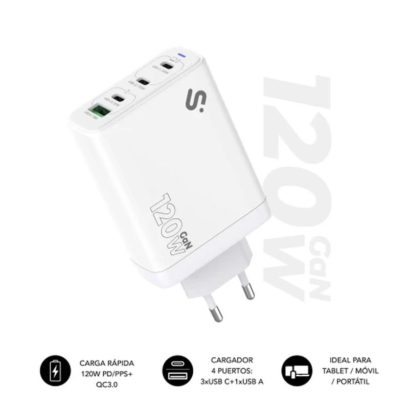 SUBBLIM CARGADOR GAN 120W CHARGER USB C+C+C+A SUBBLIM CARGADOR GAN 120W CHARGER USB C+C+C+A