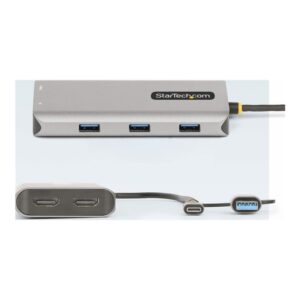 StarTech.com Adaptador Multipuertos USB-C - HDMI Doble (4K30Hz/1080p60Hz) - Hub Ladrón 3x USB-A - Mini Docking Station de Viajes - Docking Station USB Tipo C con Cable Integrado de 40cm