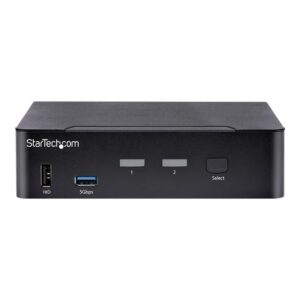 StarTech.com Switch Conmutador KVM USB C Tipo C, KVM de 2 puertos DisplayPort con Vídeo UHD HDR de 4K 60Hz, Audio de 3,5mm, Hub 4x USB y 2x USB A 3.2 Gen 1 de 5Gbps, Compatible con TB 3/4