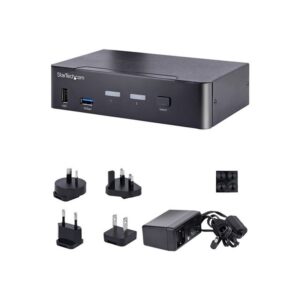StarTech.com Switch Conmutador KVM USB C Tipo C, KVM de 2 puertos DisplayPort con Vídeo UHD HDR de 4K 60Hz, Audio de 3,5mm, Hub 4x USB y 2x USB A 3.2 Gen 1 de 5Gbps, Compatible con TB 3/4