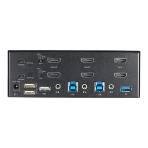StarTech.com Switch Conmutador KVM de 2 Puertos HDMI 2.0 4K para 2 Monitores - Vídeo de 4K y 60Hz Ultra HD - HDR - Hub Ladrón USB 3.0 de 2 Puertos y 4 Puertos USB 2.0 HID - Audio - HotKey - TAA