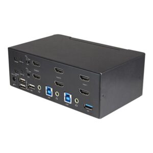 StarTech.com Switch Conmutador KVM de 2 Puertos HDMI 2.0 4K para 2 Monitores - Vídeo de 4K y 60Hz Ultra HD - HDR - Hub Ladrón USB 3.0 de 2 Puertos y 4 Puertos USB 2.0 HID - Audio - HotKey - TAA