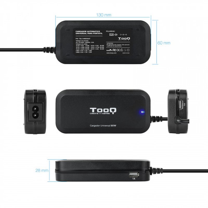 TooQ TQLC-90BS02AT adaptador e inversor de corriente Interior 90 W Negro - Imagen 4
