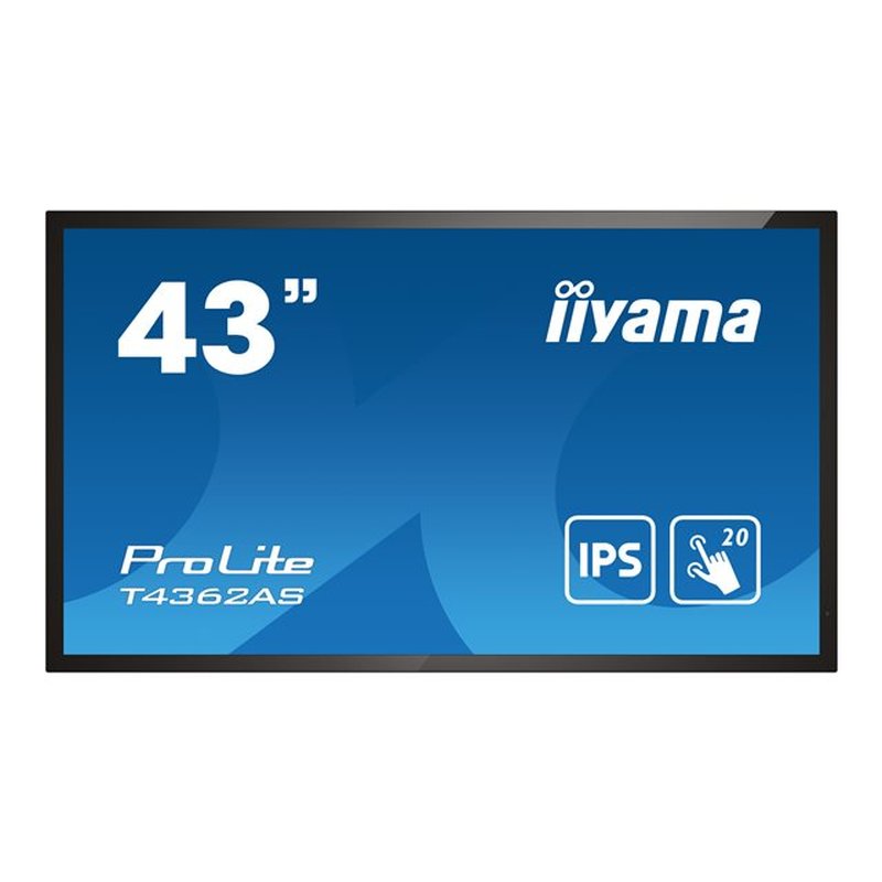 iiyama T4362AS-B1 pantalla de señalización Panel plano interactivo 108 cm (42.5") IPS 500 cd / m² 4K Ultra HD Negro Pantalla táctil Procesador incorporado Android 8.0 24/7