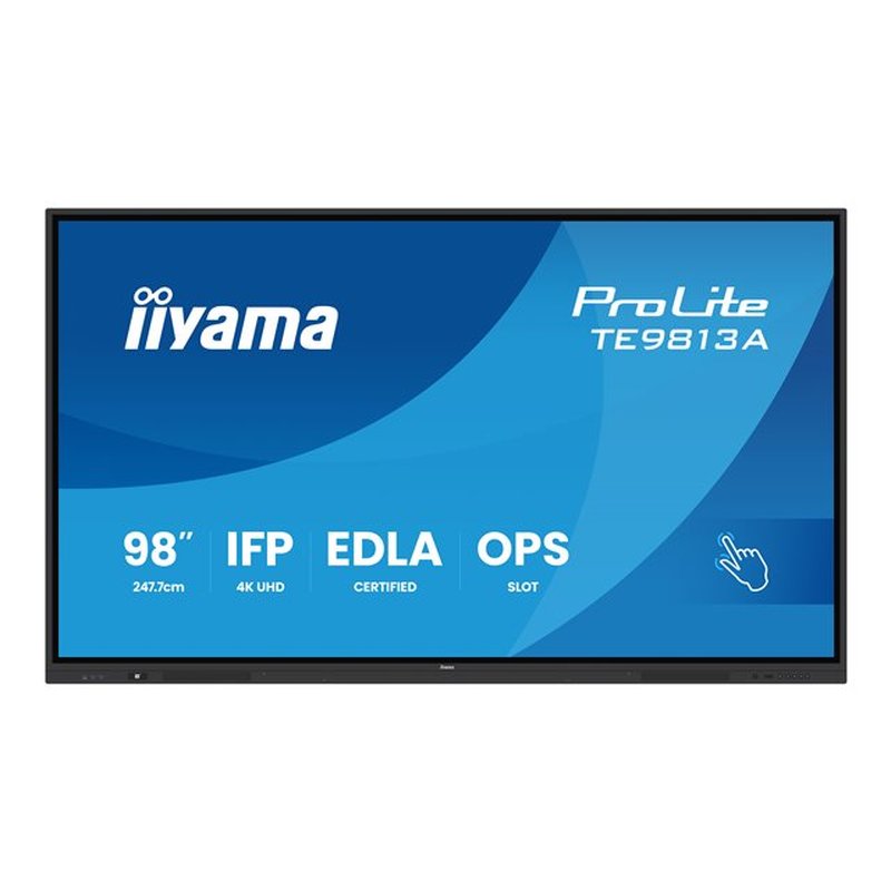 iiyama TE9813A-B1AG pantalla de señalización Panel plano interactivo 2,48 m (97.5") Wifi 450 cd / m² 4K Ultra HD Negro Pantalla táctil Procesador incorporado Android 18/7