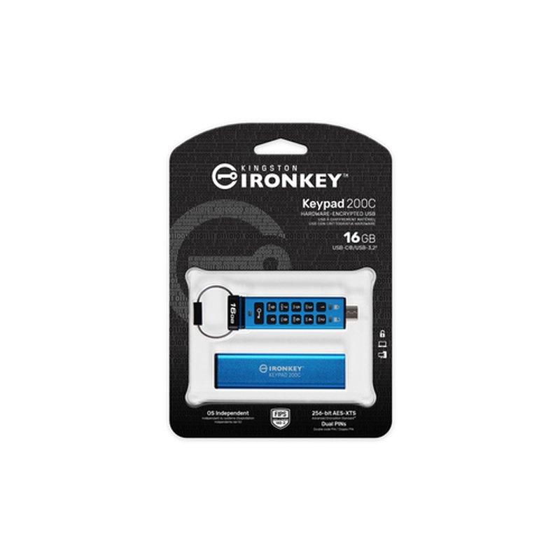 Kingston Technology IronKey Keypad 200 unidad flash USB 16 GB USB Tipo C 3.2 Gen 1 (3.1 Gen 1) Azul Kingston Technology IronKey Keypad 200 unidad flash USB 16 GB USB Tipo C 3.2 Gen 1 (3.1 Gen 1) Azul